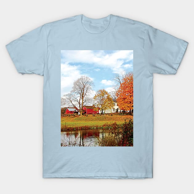 Farms - Farm by Pond in Autumn T-Shirt by SusanSavad